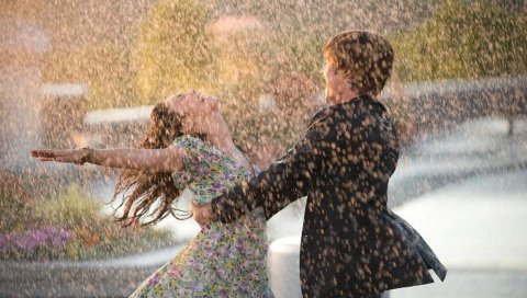 Пара, танцы, счастье, дождь, мокрый, любовь