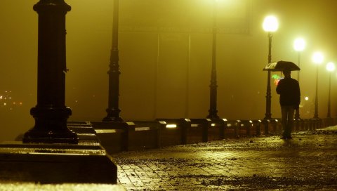 Дорога, мост, дождь, ночь