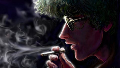 Лицо, сигарета, дым, солнцезащитные очки, профиль