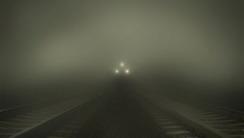Поезд, туман, железная дорога