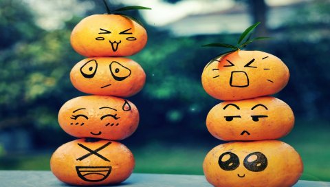 Фрукты, смайлики, смайлик, стол, листья, боке