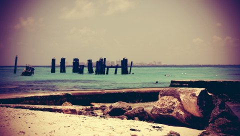 Побережье, колья, водохранилище, краски, краски, выцветшие