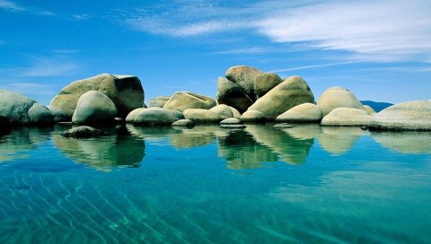 Камни, вода, синий, пятна, поверхность