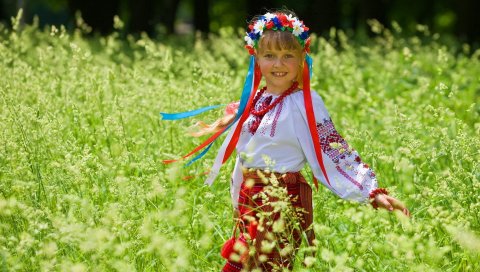 Девушка, поле, лето, ребенок