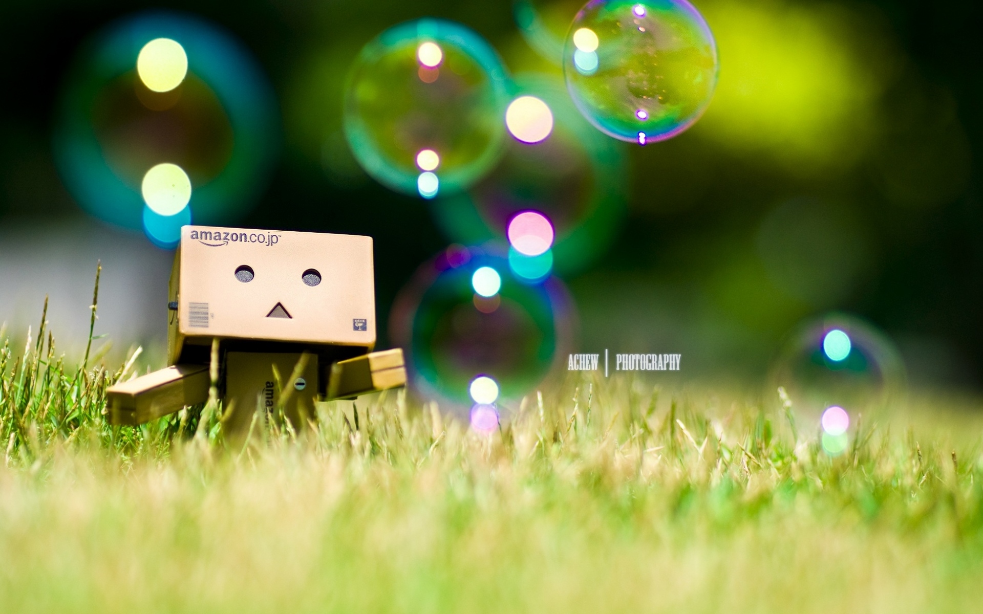 Картинки Danboard, трава, пузыри, прогулка, картонный робот фото и обои на рабочий стол