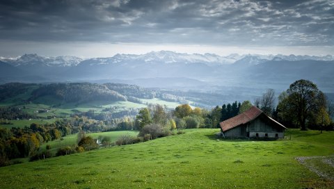 домик, открытые пространства, равнина, пейзаж, безмятежность