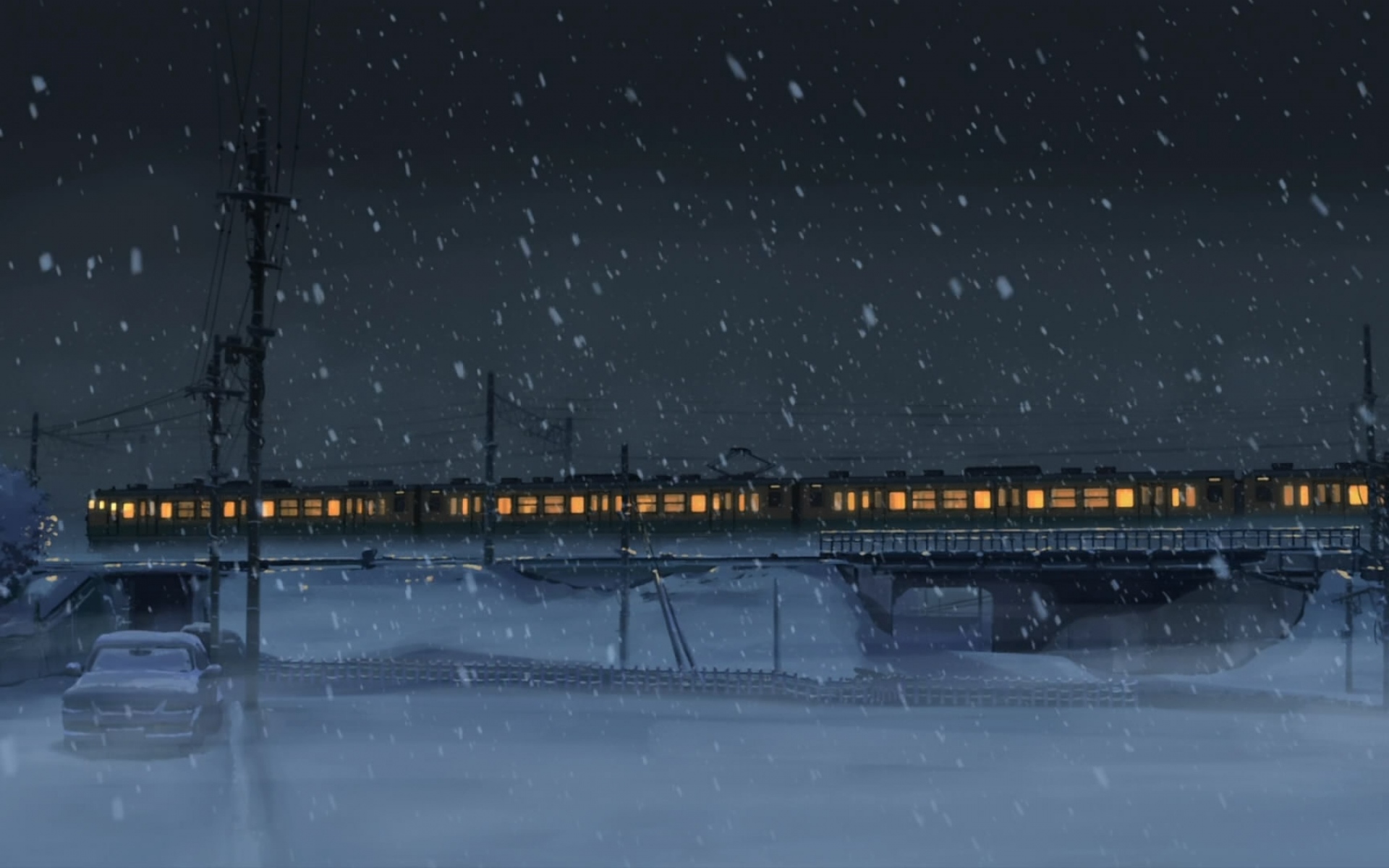 Картинки Поезд, ночь, снег, зима, свет фото и обои на рабочий стол