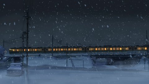 Поезд, ночь, снег, зима, свет