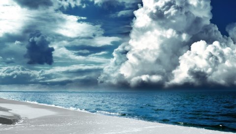 Облака, объем, пляж, берег, песок, белый