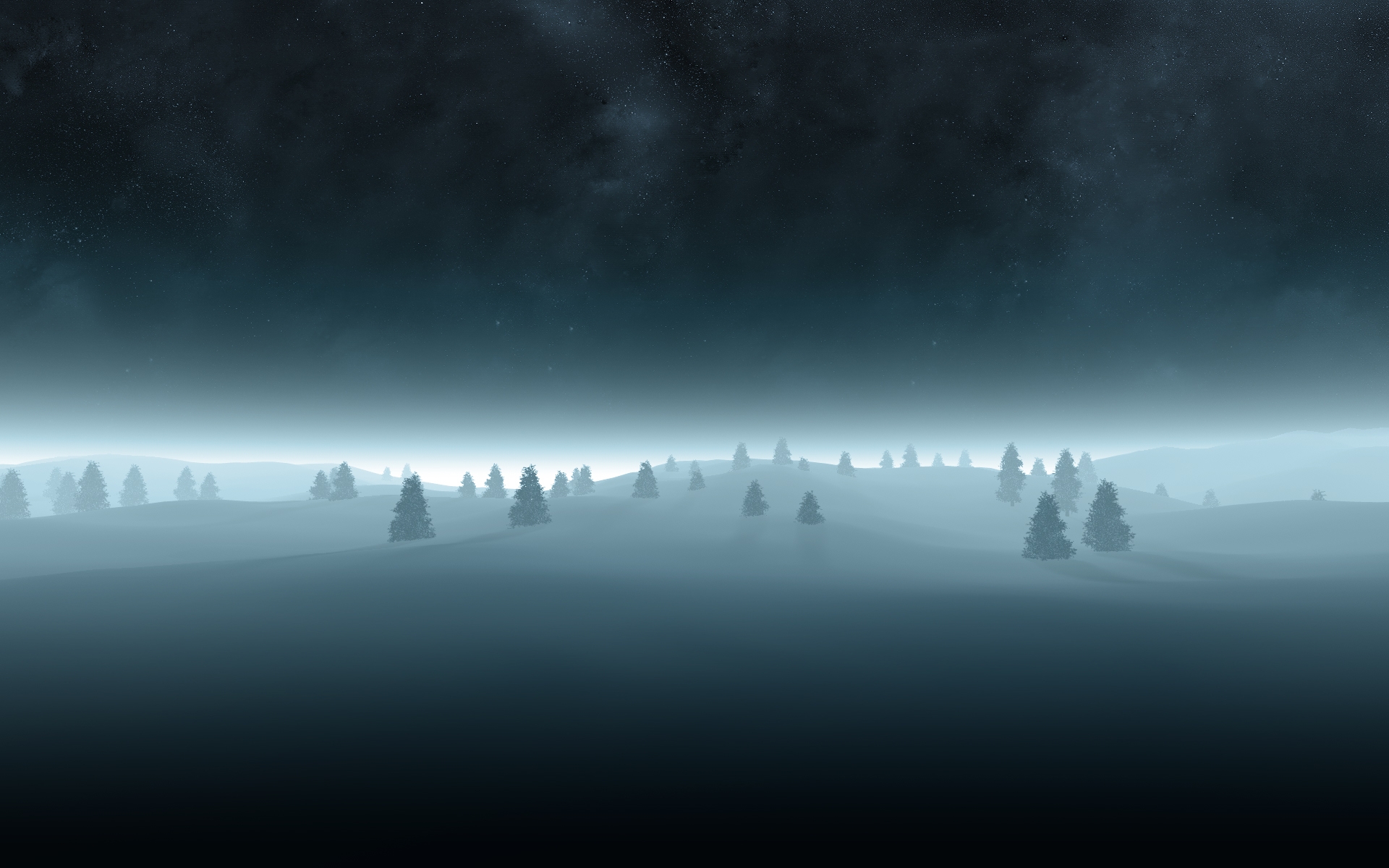 Картинки Деревья, елки, снег, очертания, мрачный, туман, тьма фото и обои на рабочий стол