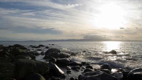Камни, побережье, море, шепот, день