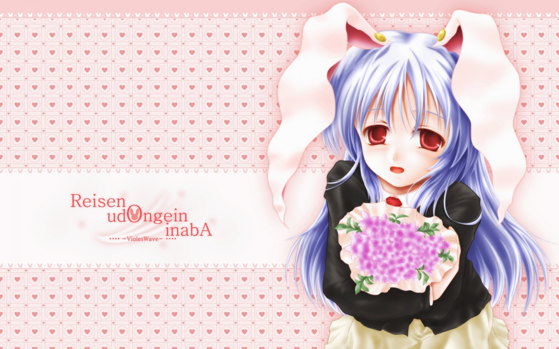 Картинки Reisen udongein inaba, девушка, уши, букет, чулки фото и обои на рабочий стол