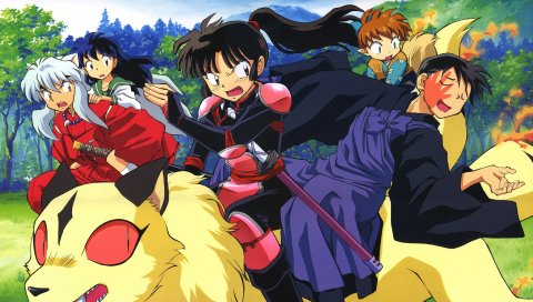 Miroku sango shippou, девушки, животные, страх