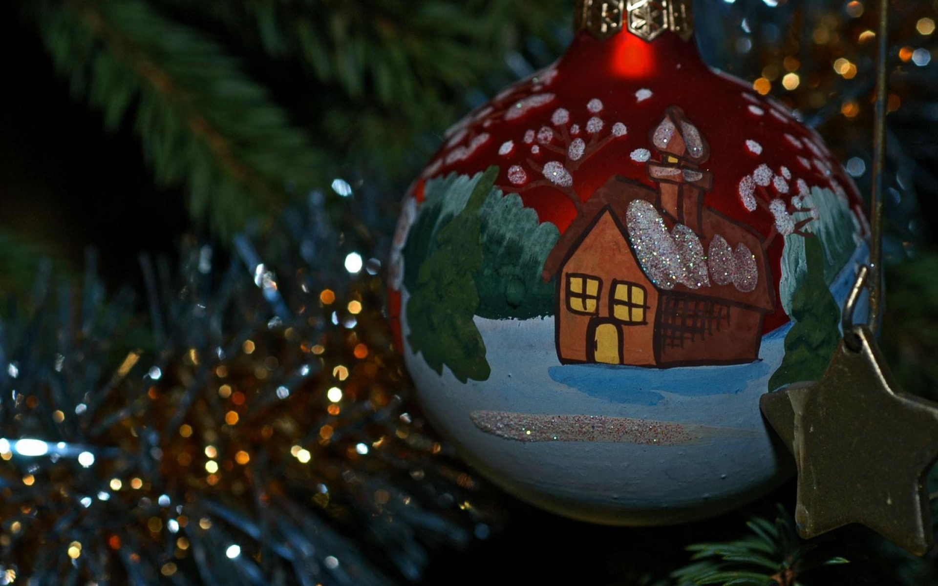 Картинки Рождества игрушки, мяч, дизайн, дом, дерево, макро фото и обои на рабочий стол