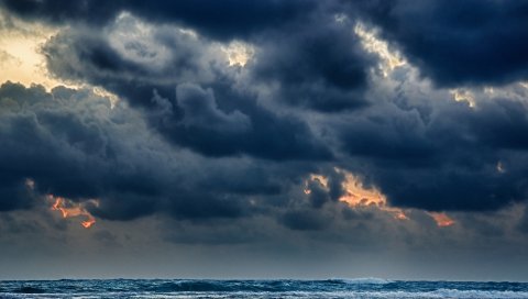 Облака, море, буря, мрачные, тяжелые, элементы