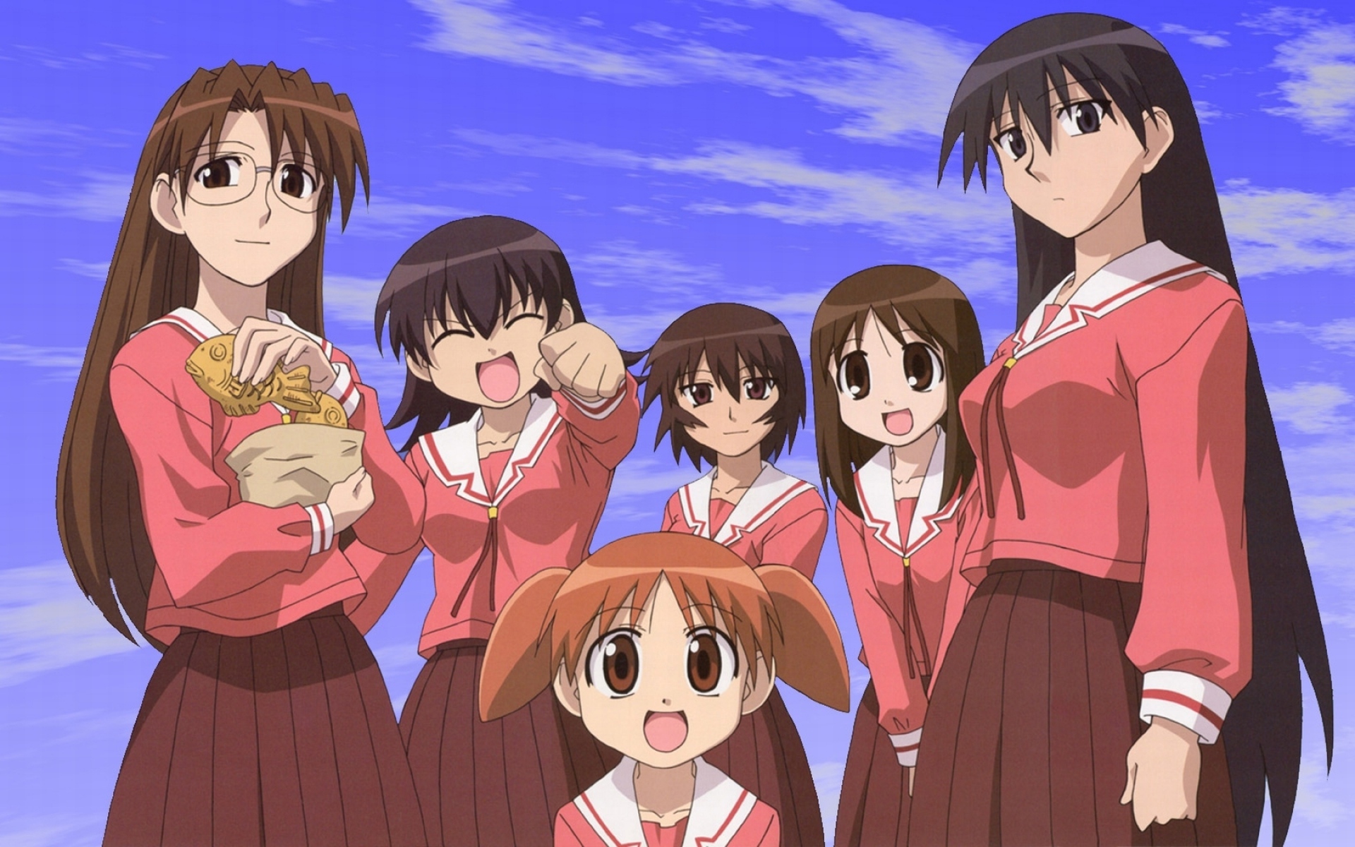 Картинки Azumanga daioh, девушки, небо, улыбка фото и обои на рабочий стол