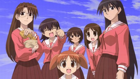Azumanga daioh, девушки, небо, улыбка