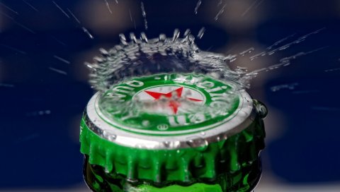 Пиво, бутылка, колпачок, спрей, крупный план, heineken