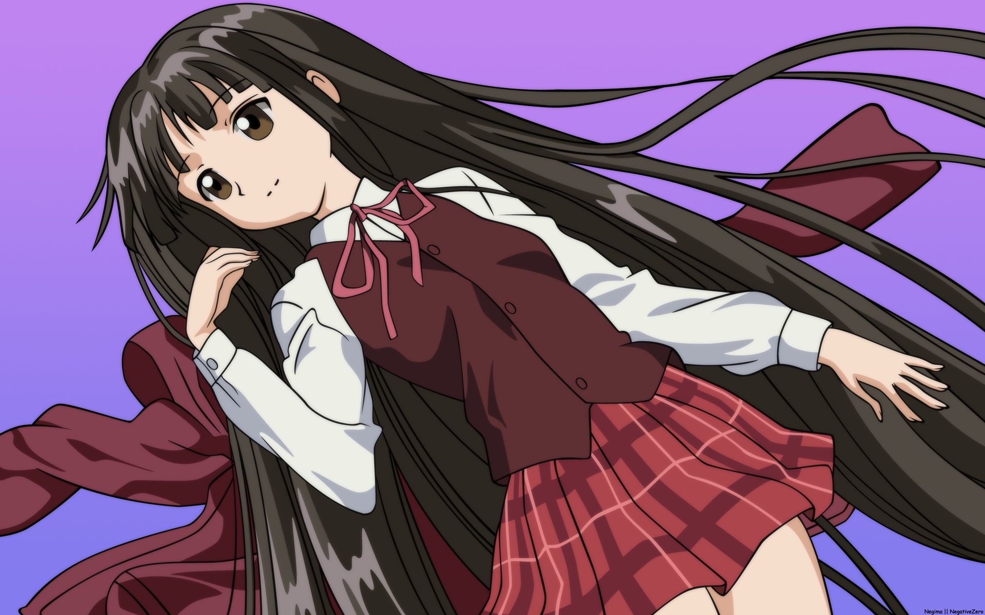 Картинки Negima konoka, девушка, брюнетка, юбка, улыбка фото и обои на рабочий стол