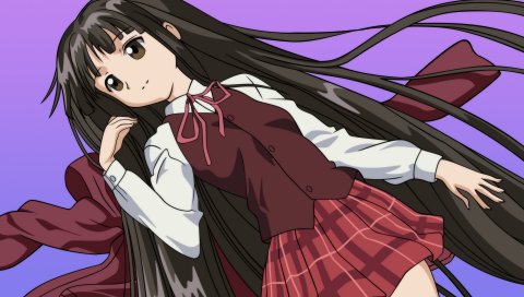 Negima konoka, девушка, брюнетка, юбка, улыбка