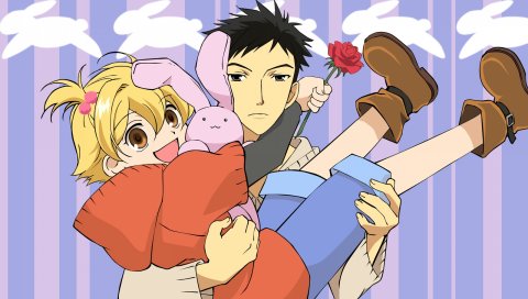 Haninozuka mitsukuni, morinozuka takashi, мальчик, девушка, цветок, радость