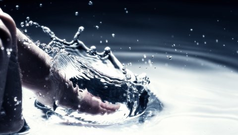 палец, вода, жидкость, капли, брызги, брызги