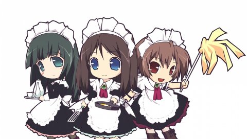 Murakami suigun, девушки, горничные, еда, сковородка