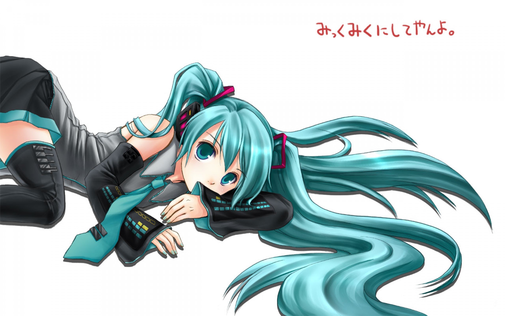 Картинки Вокалоид, hatsune miku, девушка, галстук, длинные волосы, рукав, укус фото и обои на рабочий стол