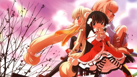 Kodomo no jikan, девушки, прогулка, банк, румянец