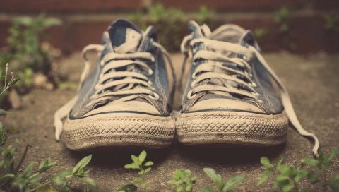 Кроссовки, обувь, спорт, старые, грязные, кружева