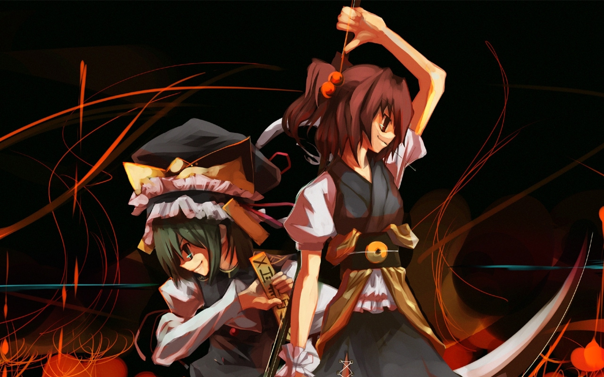Картинки Touhou, девушки, улыбка, оружие фото и обои на рабочий стол