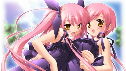 Kousaka alice, девушки, объятия, улыбки, розовые волосы