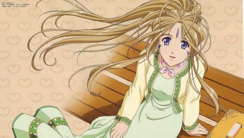 Aa megami sama, девушка, скамейка, улыбка