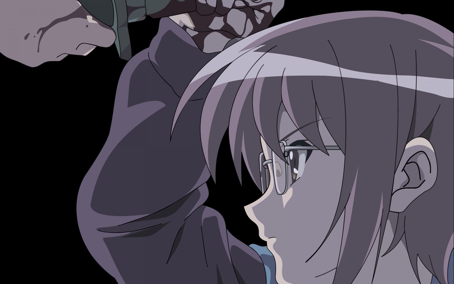 Картинки Nagato yuki, девушка, очки, нож, кровь фото и обои на рабочий стол