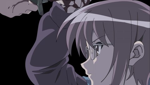 Nagato yuki, девушка, очки, нож, кровь