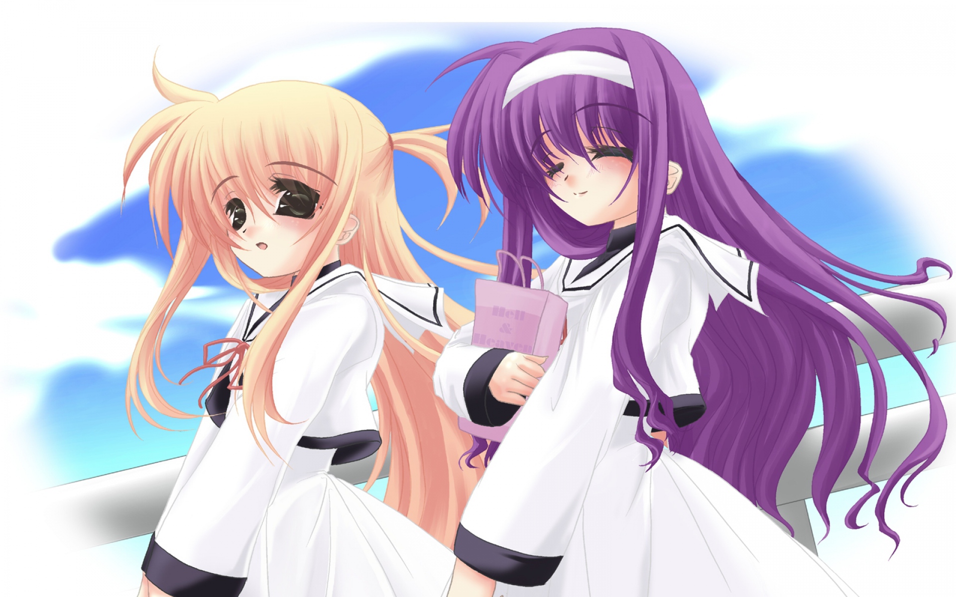 Картинки Mahou shoujo лирическая nanoha, девушки, портфели, небо фото и обои на рабочий стол