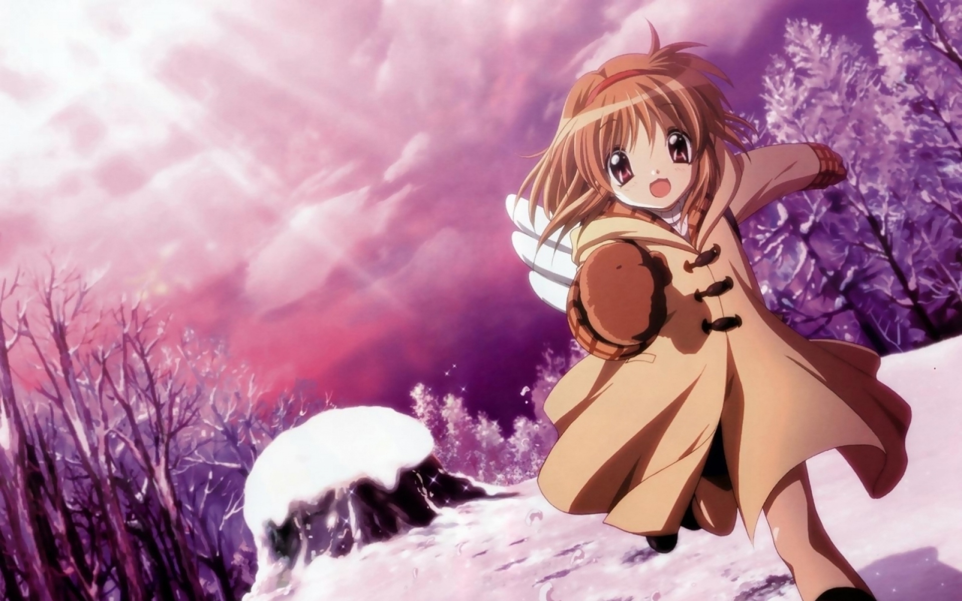 Картинки Kanon, tsukimiya ayu, девушка, бег, снег, пальто фото и обои на рабочий стол