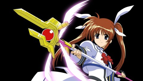 Mahou shoujo лирическая nanoha, девушка, оружие, платье