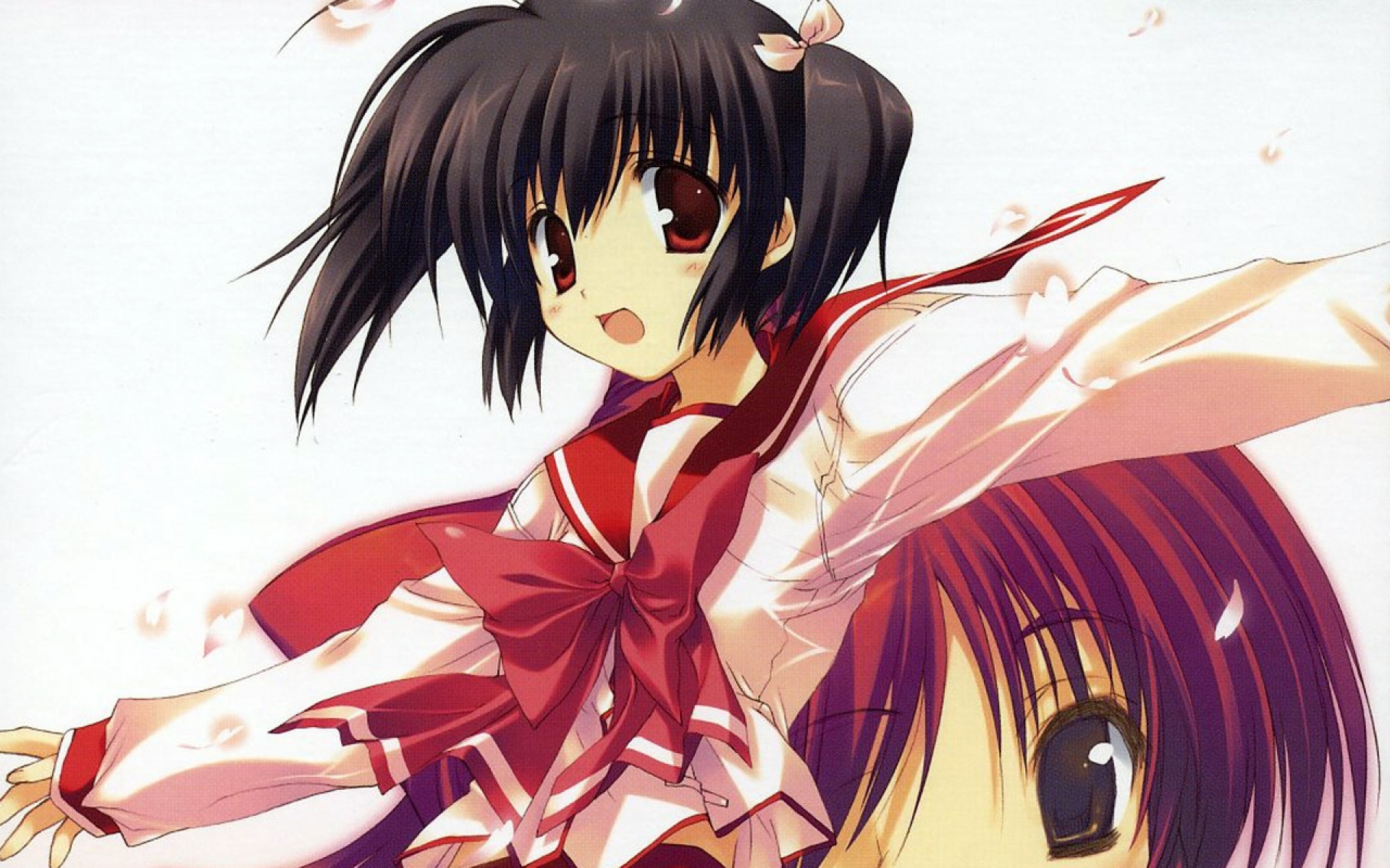 Картинки Mitsumi misato, к сердцу 2, yuzuhara konomi, девушка, брюнетка, лепестки, жест фото и обои на рабочий стол