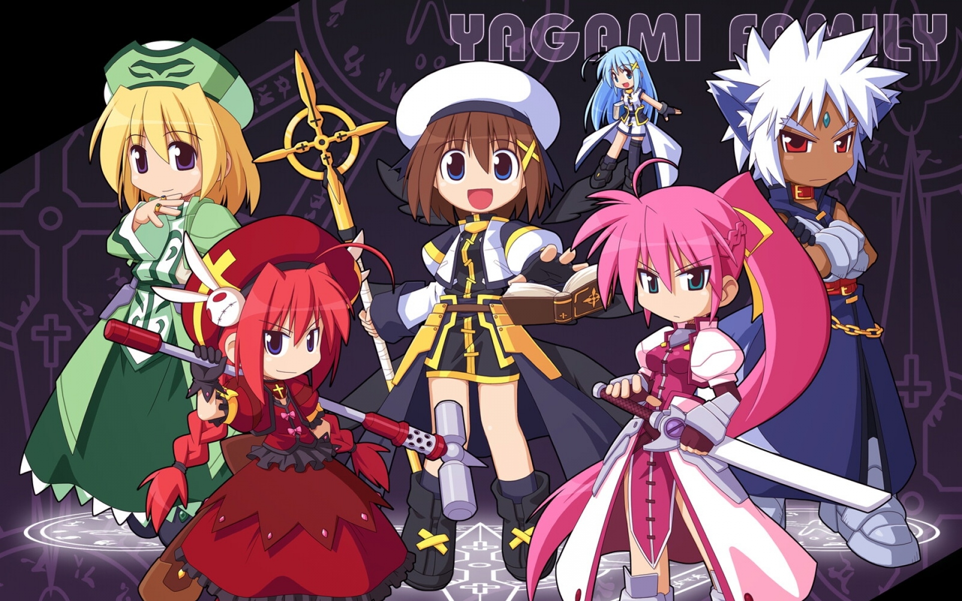 Картинки Chibi, mahou shoujo лирическая nanoha, толпа, война, оружие фото и обои на рабочий стол