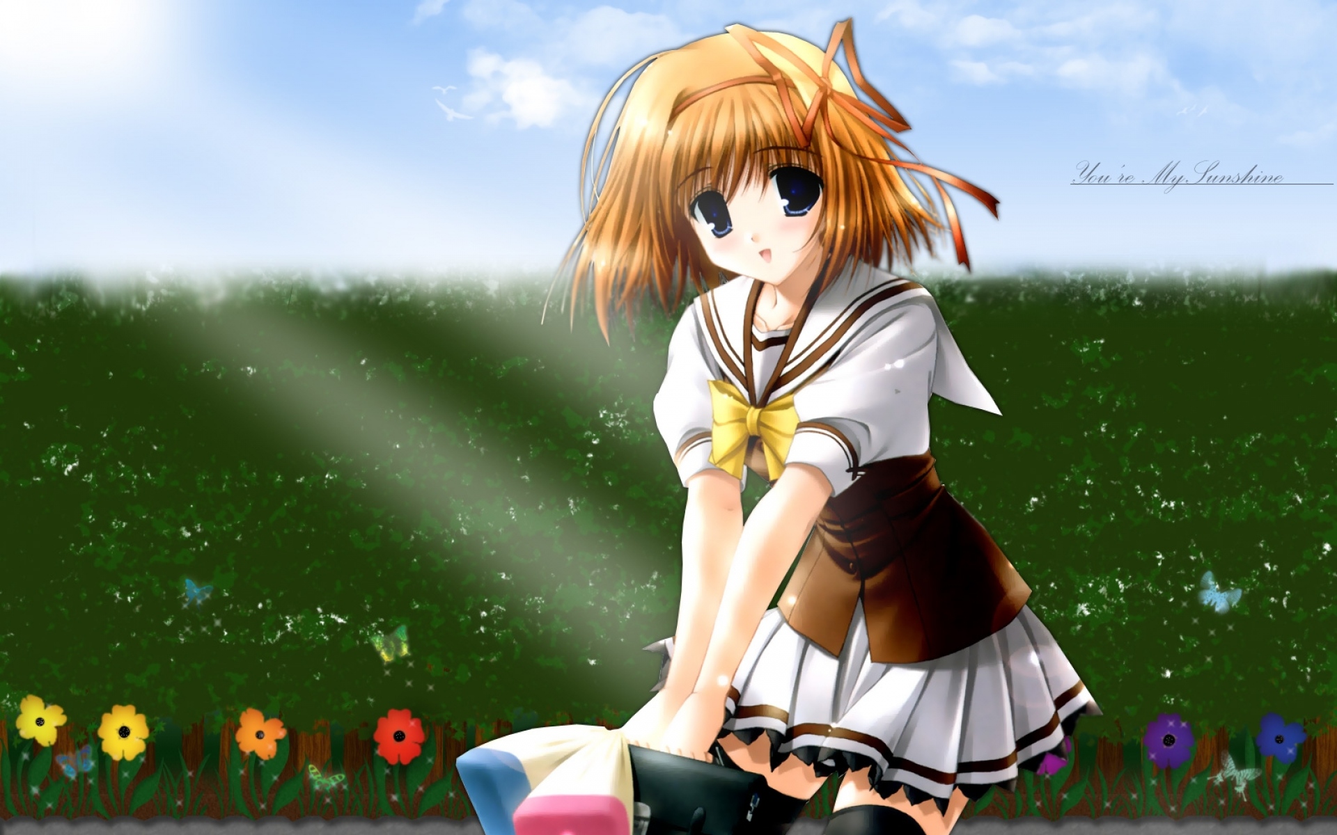Картинки Fuyou kaede, сакаки маки, девушка, улыбка, поза, природа фото и обои на рабочий стол
