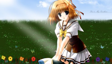 Fuyou kaede, сакаки маки, девушка, улыбка, поза, природа