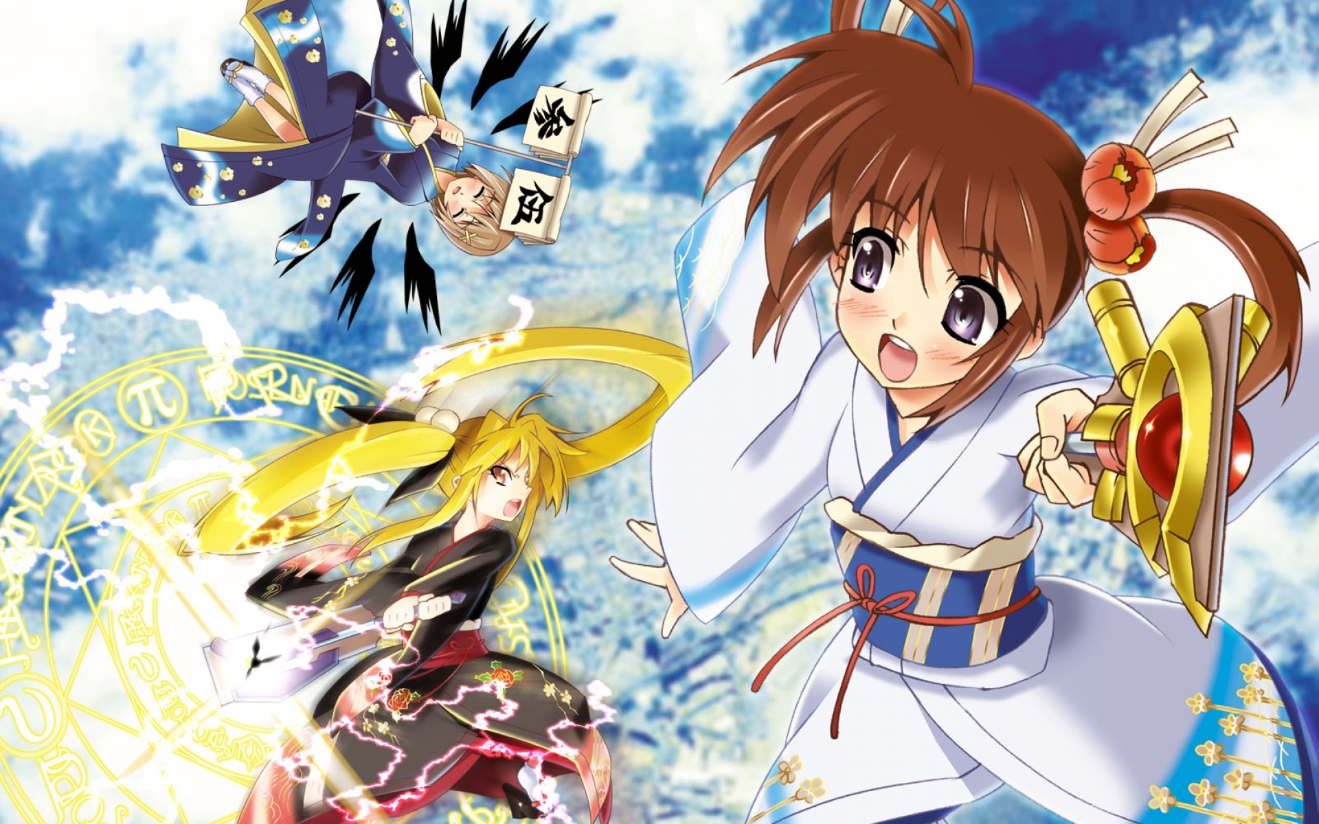 Картинки Судьбы testarossa, mahou shoujo лирический nanoha takamachi, девушка, кимоно, удилище, движение фото и обои на рабочий стол