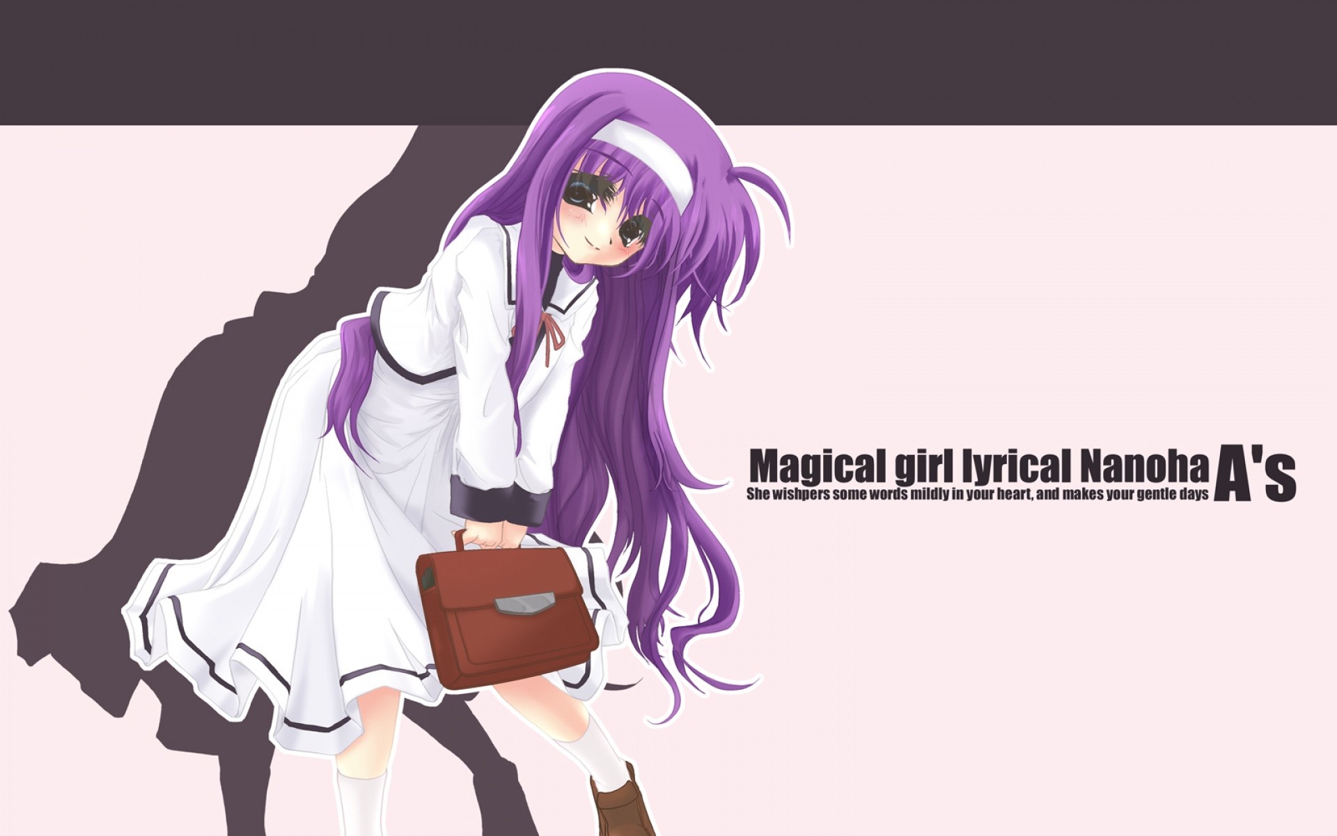 Картинки Mahou Shoujo лирического Nanoha , как, девушка, поза, тень, портфель фото и обои на рабочий стол