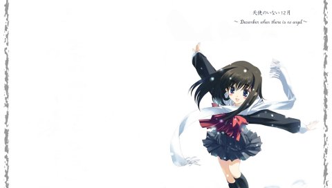 Tenshi нет ИНАИ, 12 Gatsu белой, девушка, брюнетка, радость, снег, шарф