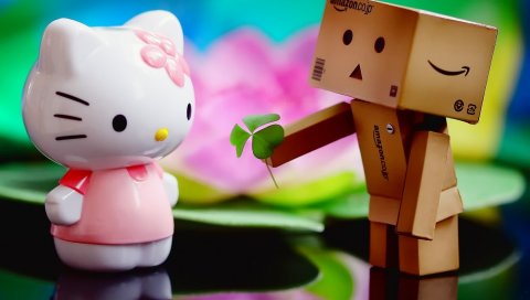 danboard, котенок, листья, растения, подарок, дружба