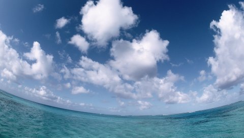 Море, залив, облака, панорама, голубая вода