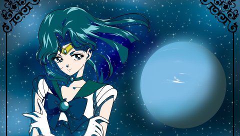 Kaiou michiru, матросская луна, девушка, ветер, луна