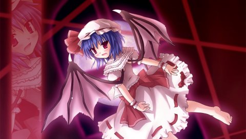 Etogami kazuya remilia, scarlet touhou, девушка, платье, полет, крылья