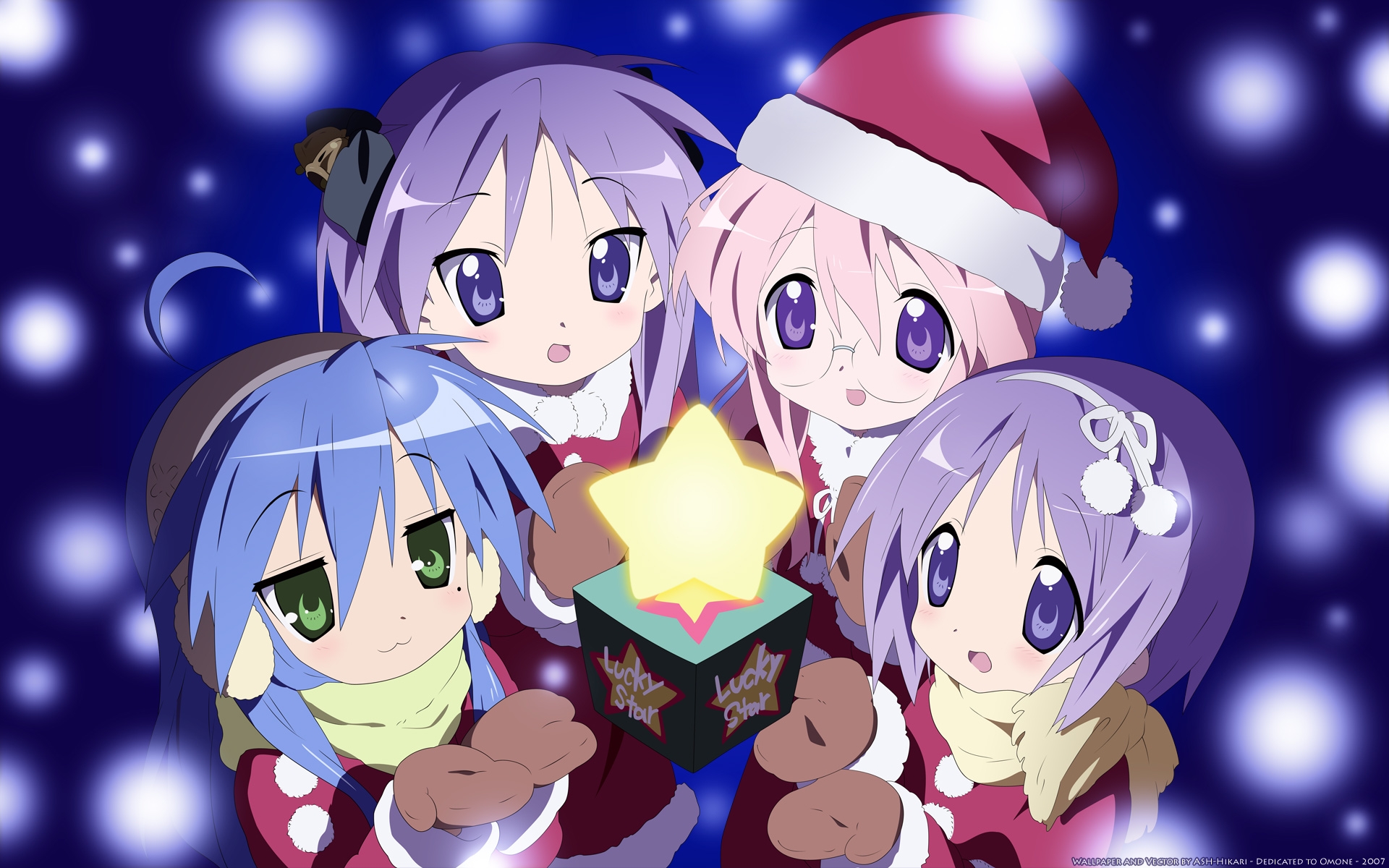 Картинки Hiiragi kagami, hiiragi tsukasa izumi konata, счастливая звезда, takara miyuki, девушка, звезда, блеск, рождество фото и обои на рабочий стол